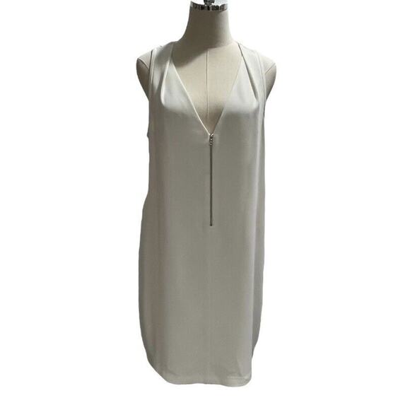 Trina Turk Women's Banning White Crepe Sleeveless V Neck Pockets Dress Sz 12-14 - Picture 1 of 10